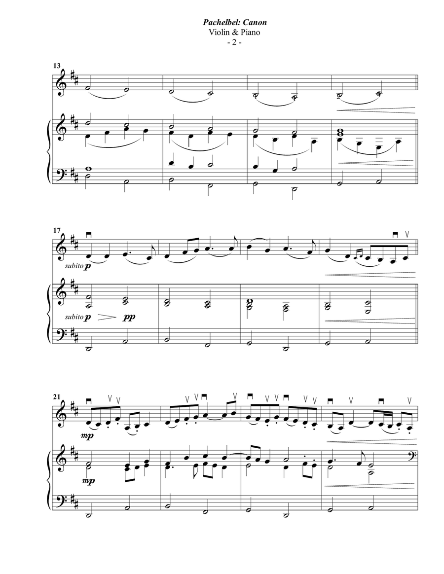 Pachelbel: Canon for Violin & Piano Violin Solo scores gallery preview page 2