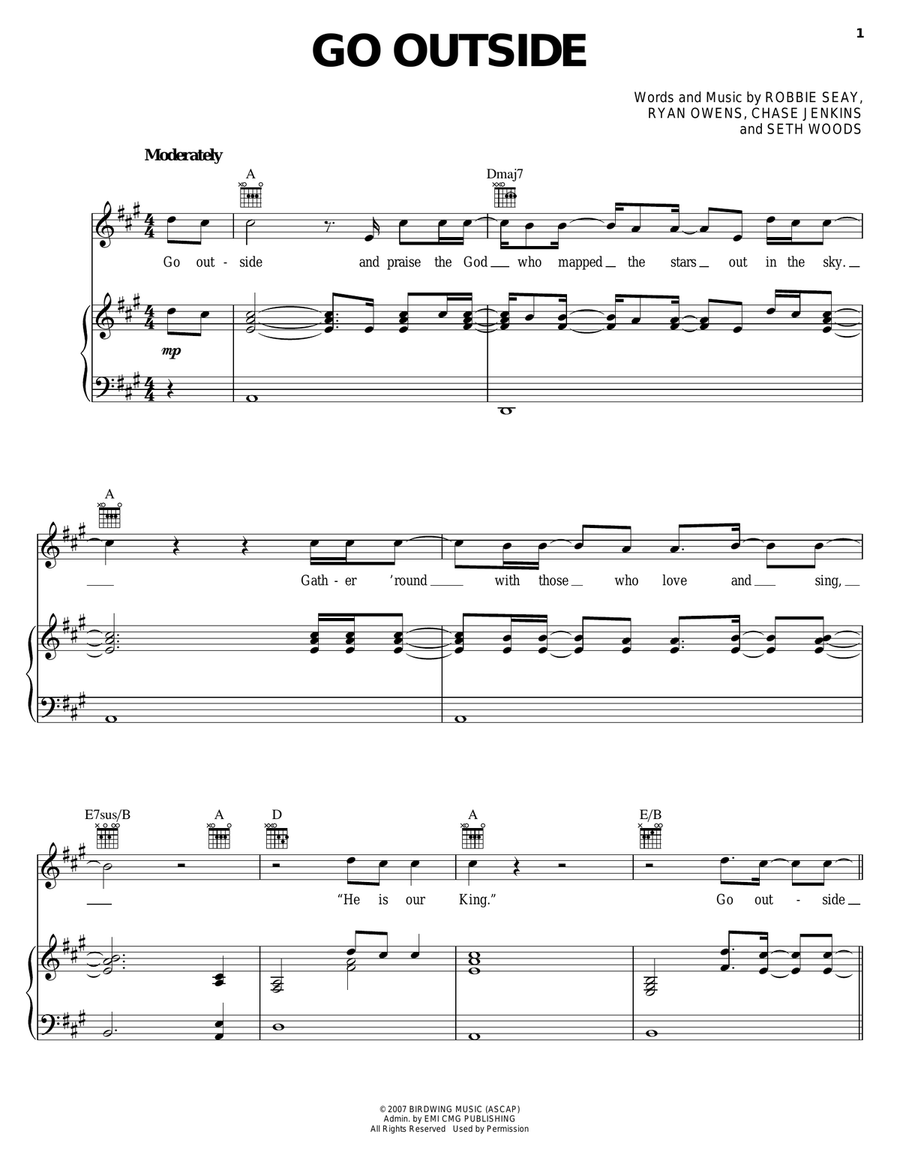 Go Outside Piano, Vocal, Guitar scores gallery preview page 1