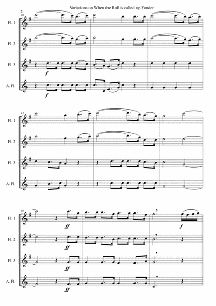 Variations on When the Roll Is Called Up Yonder for flute quartet (3 flutes and 1 alto flute) image number null