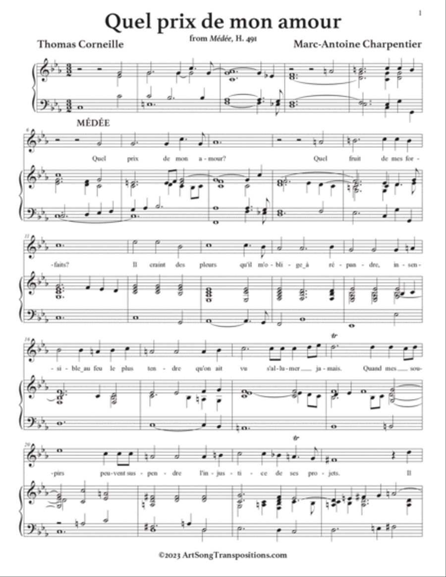 CHARPENTIER: Quel prix de mon amour (transposed to C minor) Voice scores gallery preview page 2