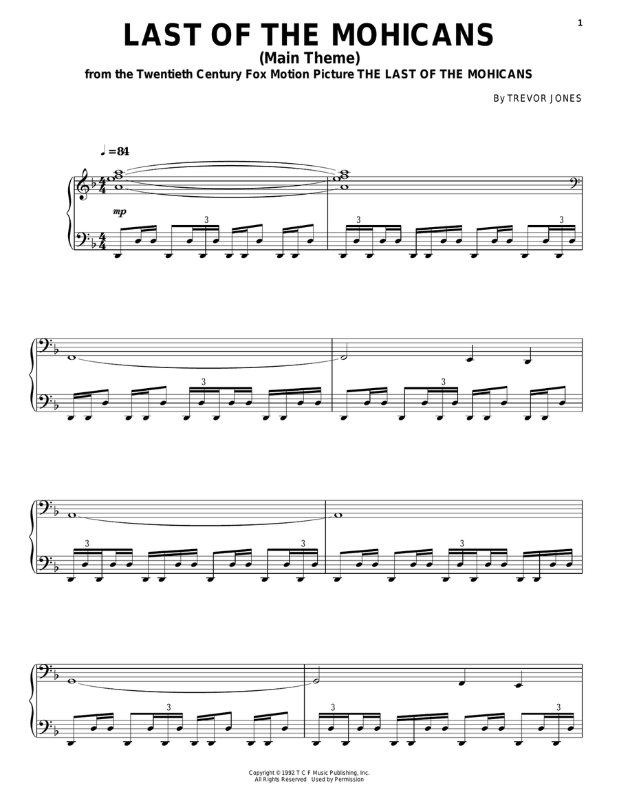 Last Of The Mohicans (Main Theme) Acoustic Guitar scores gallery preview page 1
