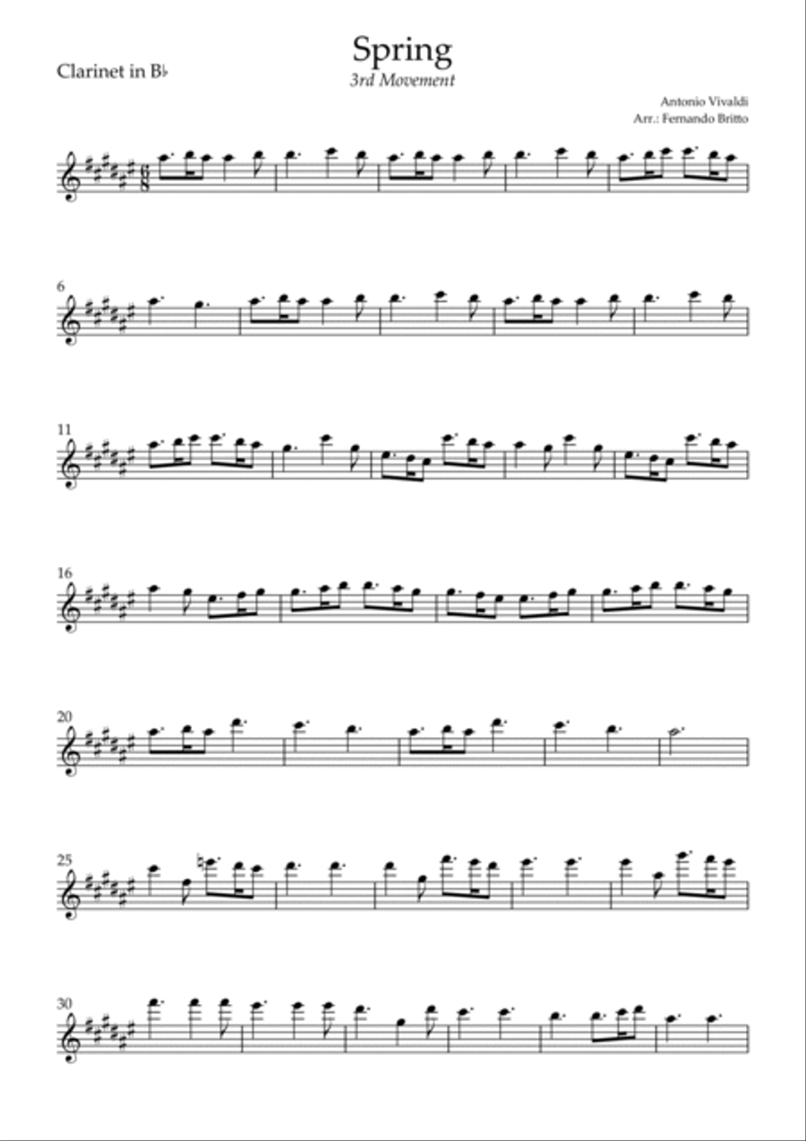 Spring - 3rd Movement (Antonio Vivaldi) for Clarinet Quartet Clarinet Quartet scores gallery preview page 4