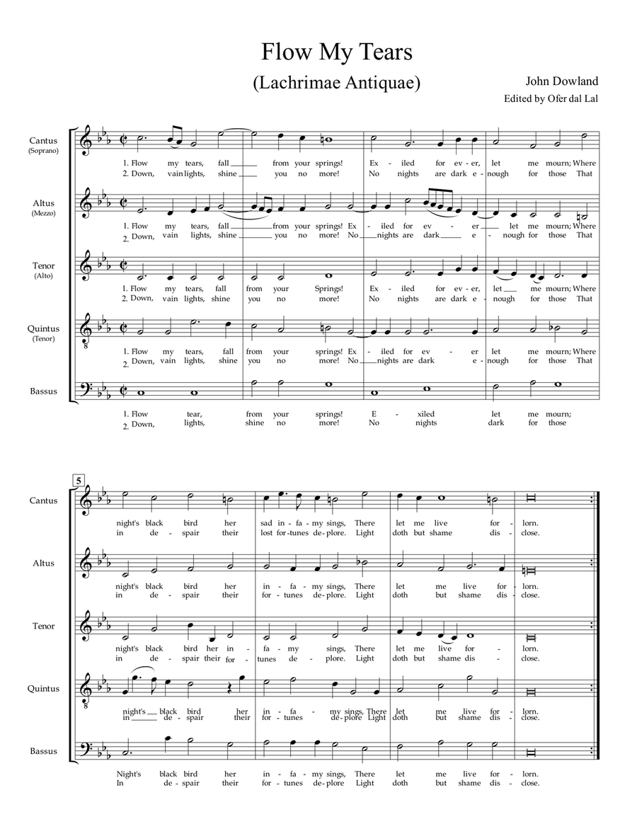 Flow My Tears - Arrangement for 5 voices