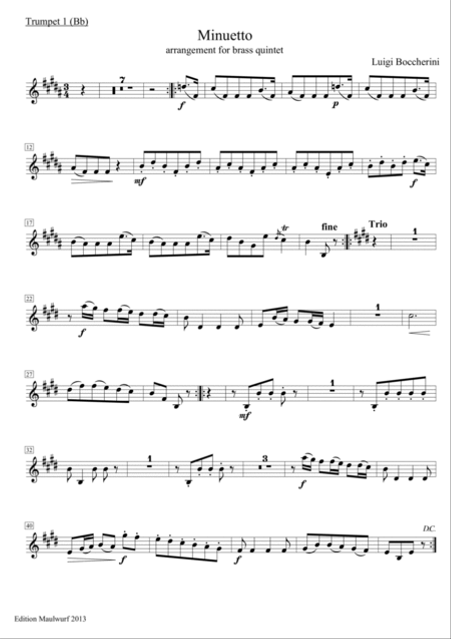 Boccherini Minuet Boccherini Minuet Brass Quintet scores gallery preview page 5