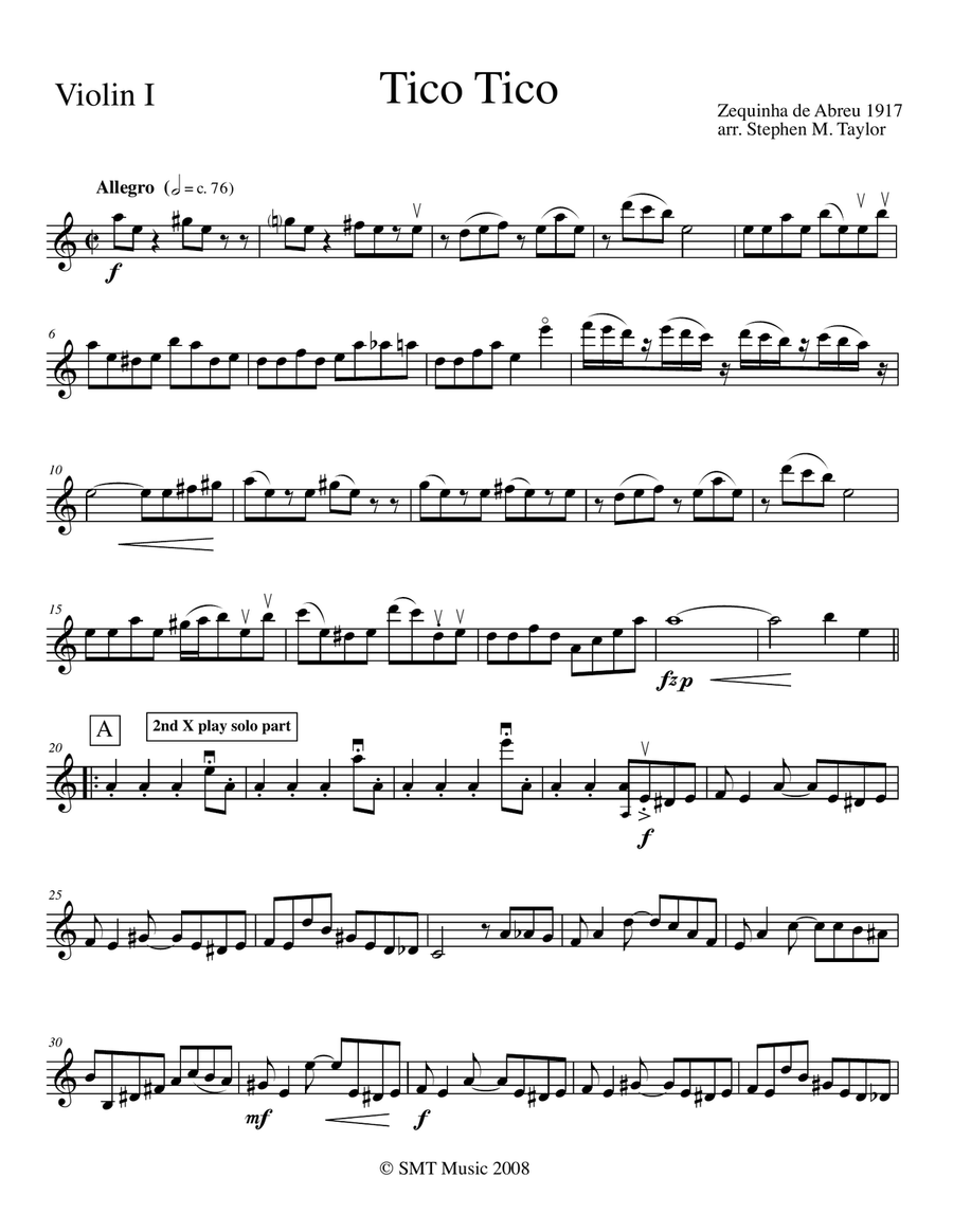 Tico Tico No Fuba for string quartet String Quartet scores gallery preview page 1