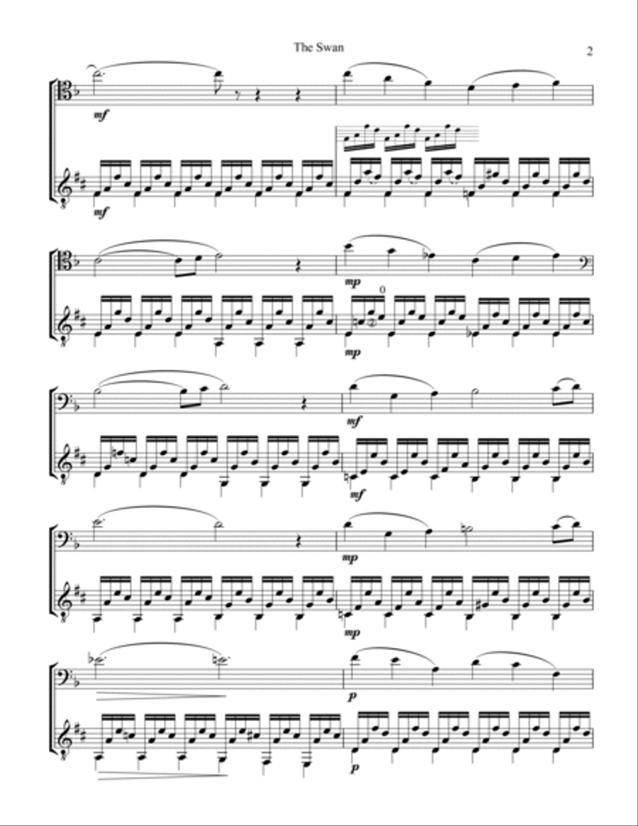 The Swan / Le cygne for cello and guitar (F major/guitar Capo III) String Duet scores gallery preview page 3