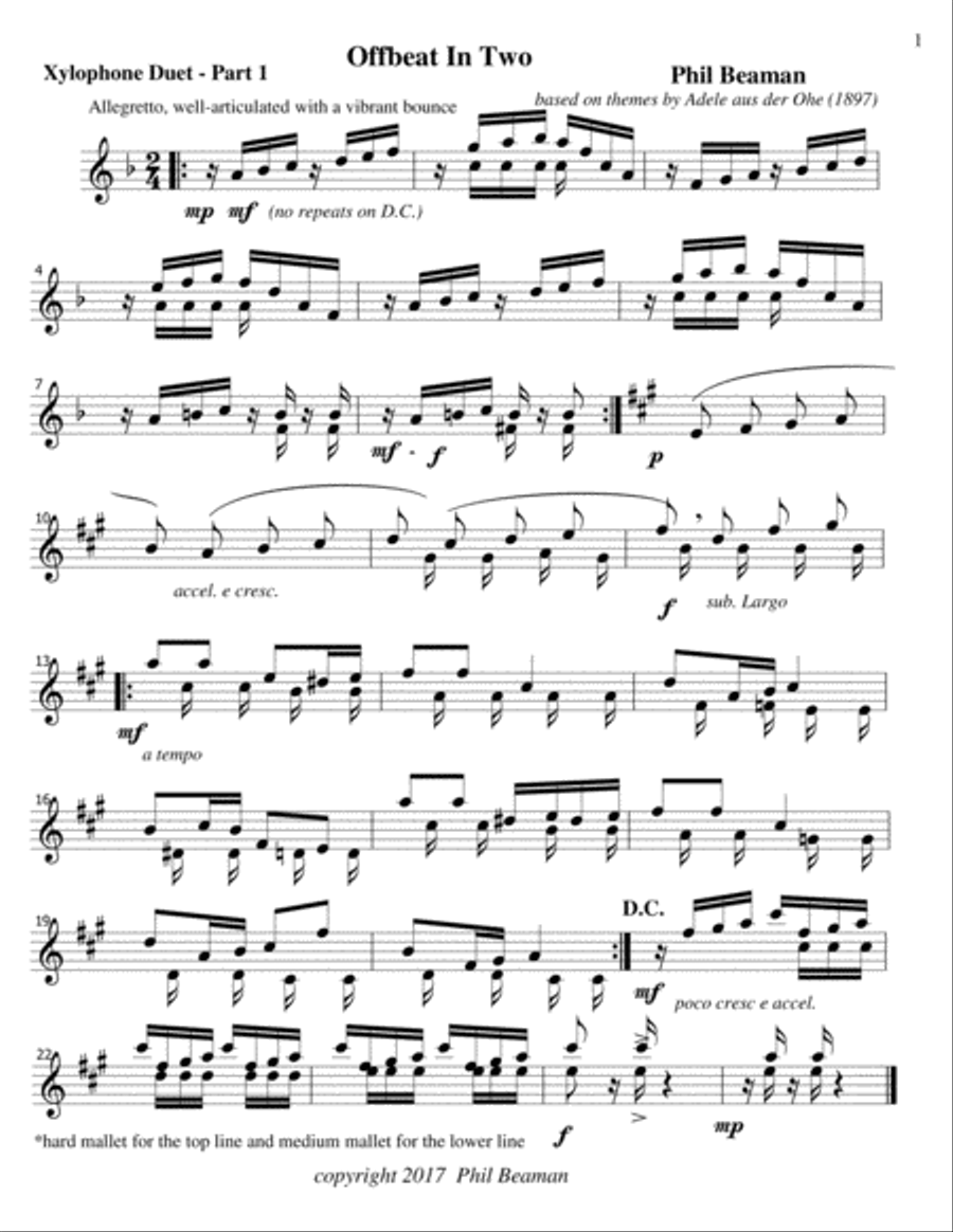 Offbeat in Two - Xylophone Duet Percussion scores gallery preview page 2