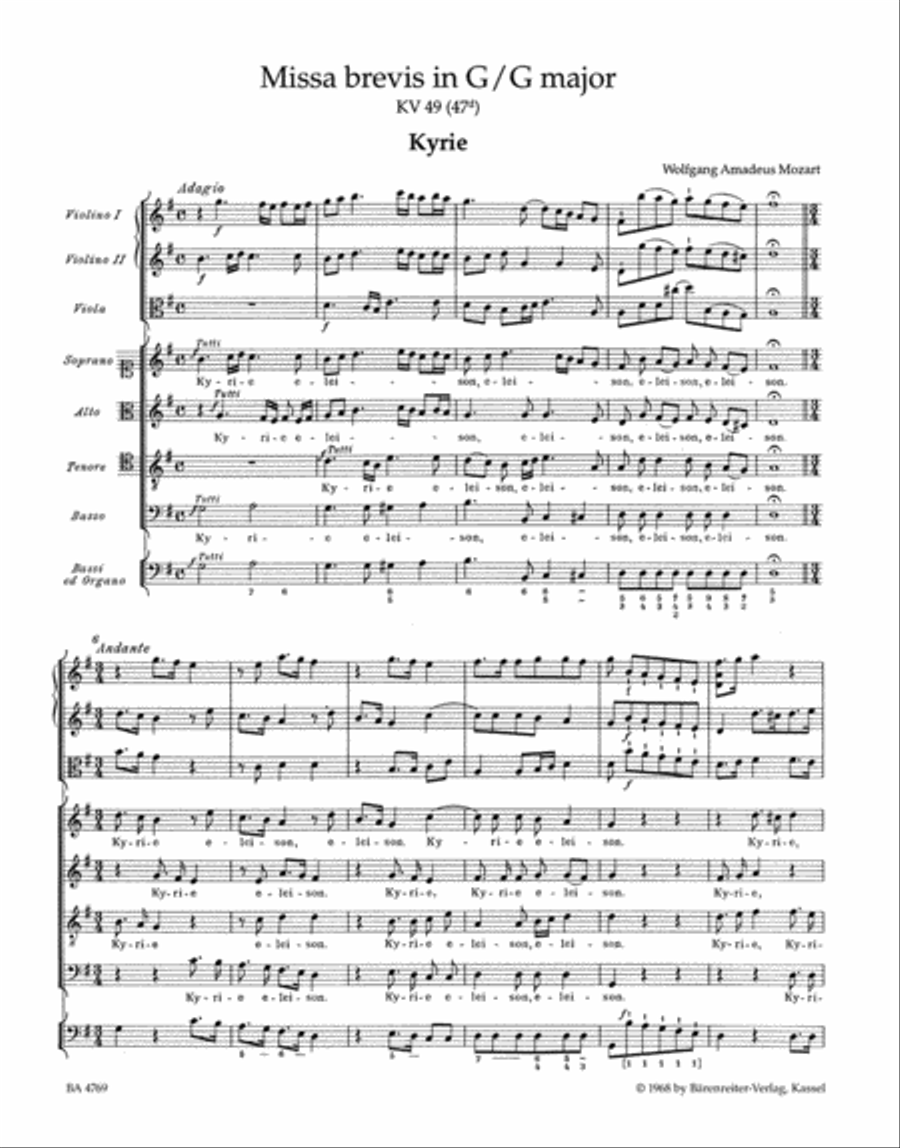 Missa brevis G major, KV 49 (47d) 4-Part scores gallery preview page 2