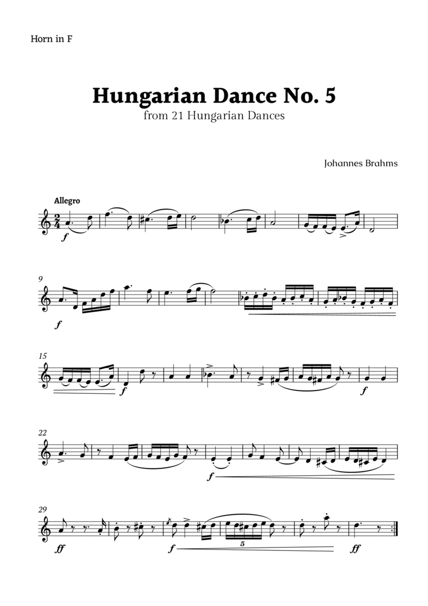Hungarian Dance No. 5 by Brahms for Horn in F Solo image number null