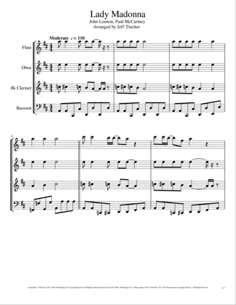 Lady Madonna Woodwind Quartet scores gallery preview page 2
