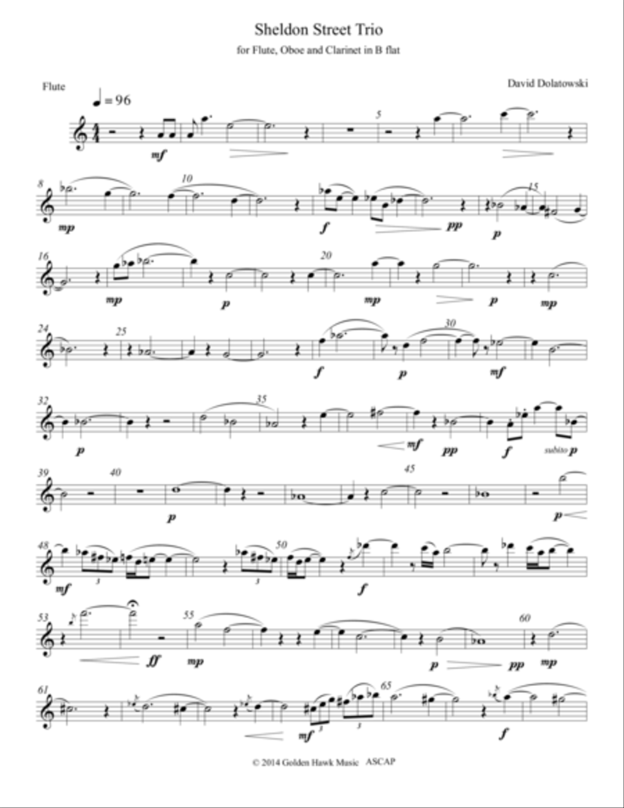 Sheldon Street Trio flute part Woodwind Trio scores gallery preview page 1