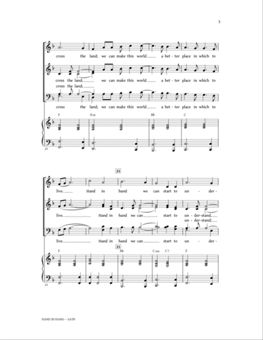 Hand In Hand (Official 1988 Seoul Olympic Song) 4-Part scores gallery preview page 3