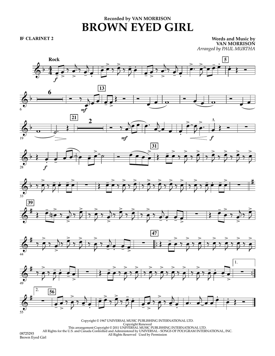 Brown Eyed Girl - Bb Clarinet 2 Concert Band scores gallery preview page 1