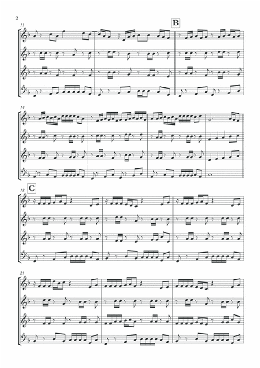 Peace and Love (a little reggae for recorder quartet) Woodwind Quartet scores gallery preview page 4