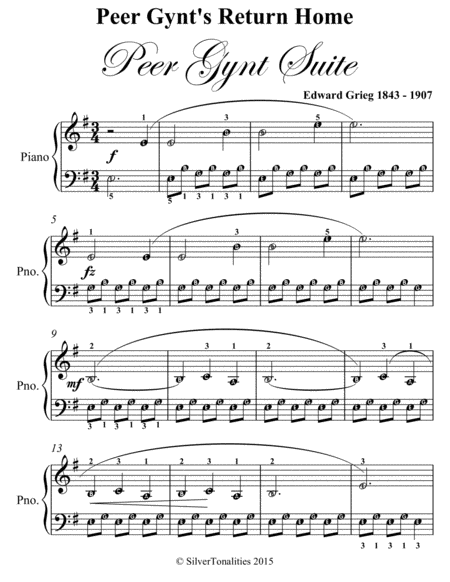 Peer Gynt's Return Home Peer Gynt Suite Easy Piano Sheet Music