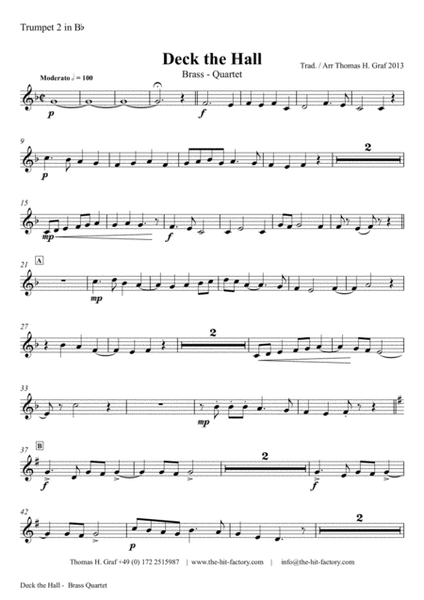 Deck the halls - Christmas Carol - Polyphonic - Brass Quartet image number null