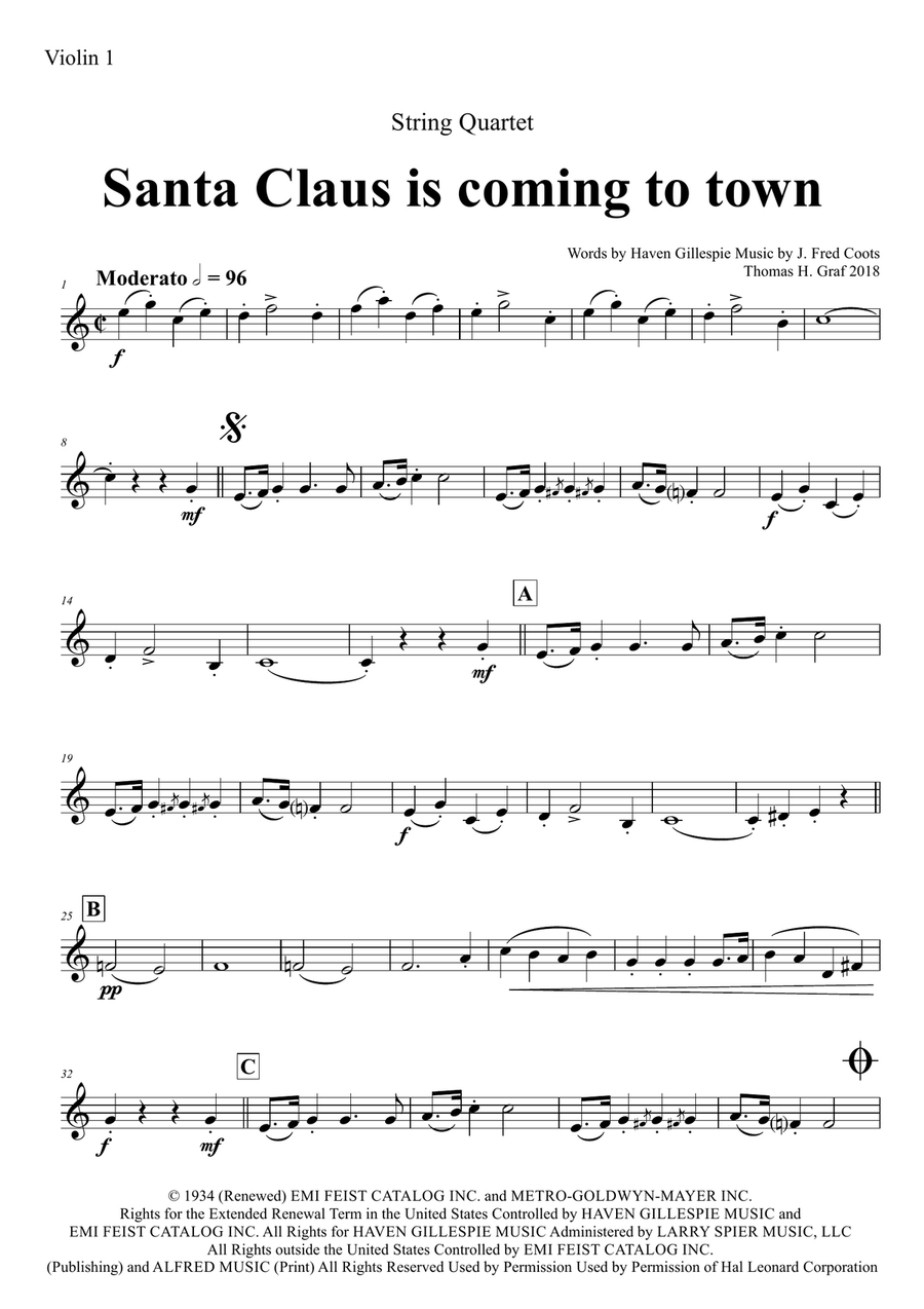 Santa Claus Is Comin' To Town String Quartet scores gallery preview page 4