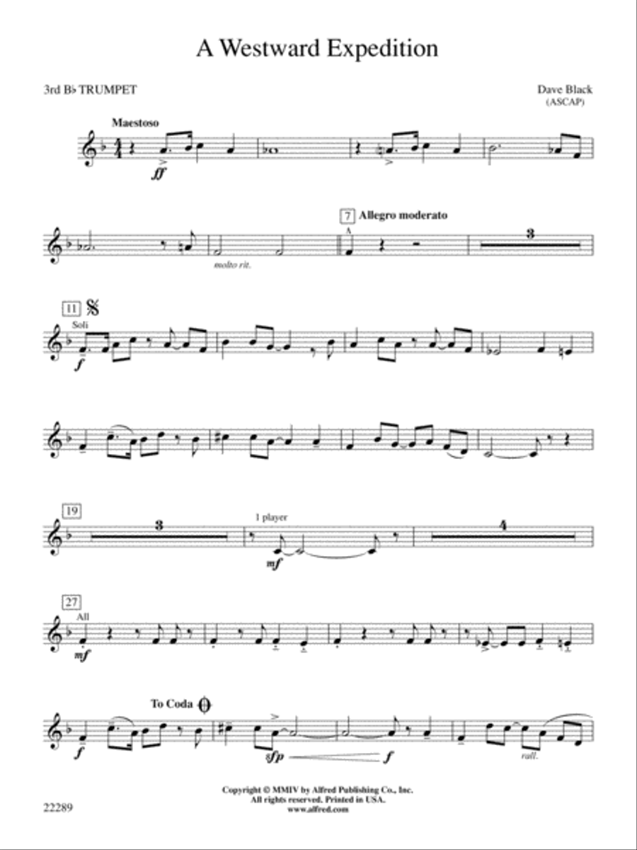 A Westward Expedition: 3rd B-flat Trumpet Concert Band scores gallery preview page 1