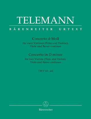 Book cover for Concerto a quattro d minor TWV 43:d 2