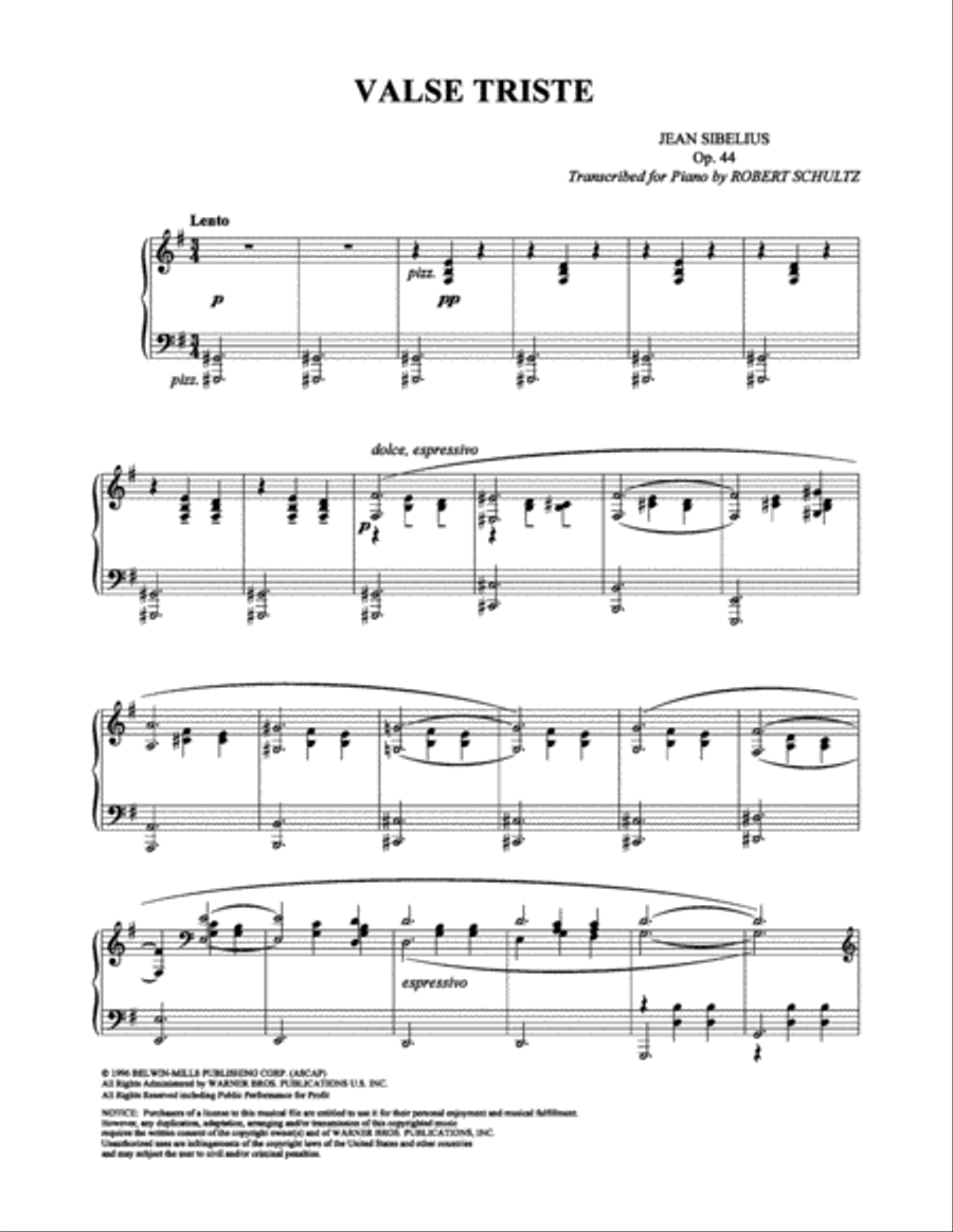 Valse Triste Piano Solo scores gallery preview page 1