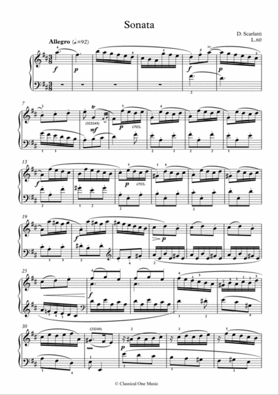 Scarlatti-Sonata in D-Major L.60 K.346(piano) Piano Solo scores gallery preview page 2