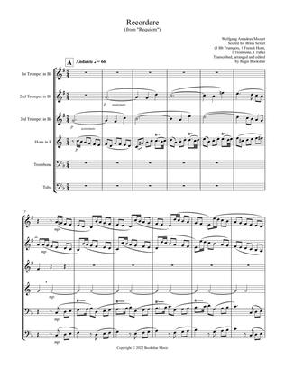 Recordare (from "Requiem") (F) (Brass Sextet - 3 Trp, 1 Hrn, 1 Trb, 1 Tuba)