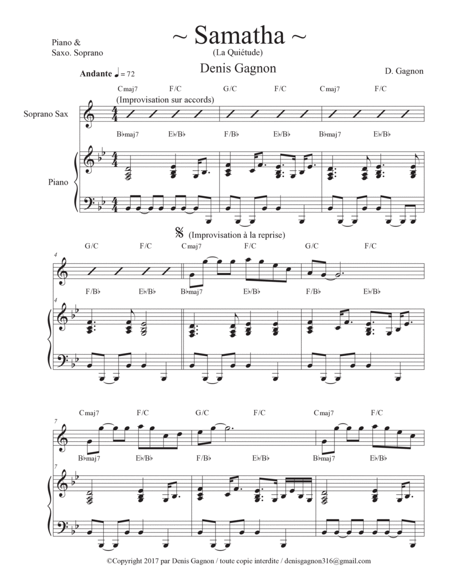 Samatha Piano Solo scores gallery preview page 1