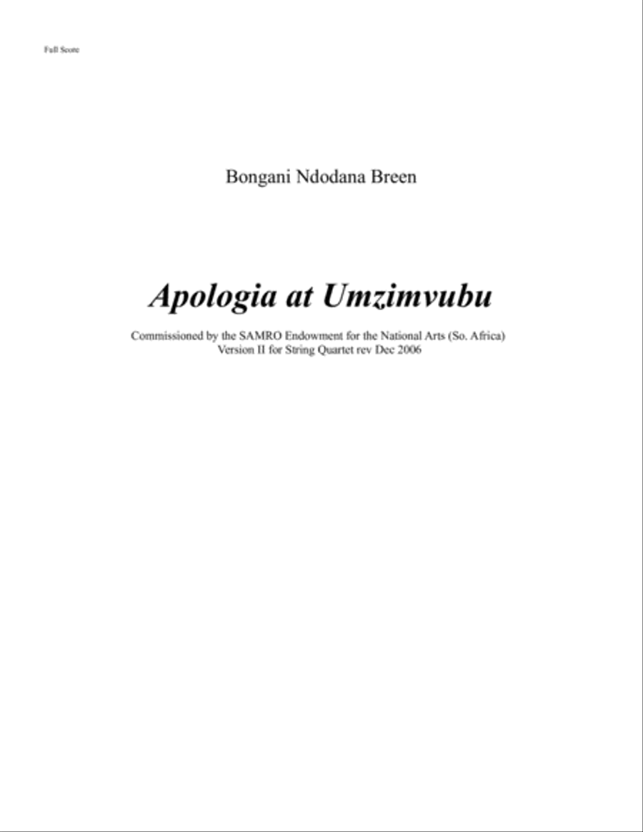 Apologia at Umzimvubu (String quartet) String Quartet scores gallery preview page 1