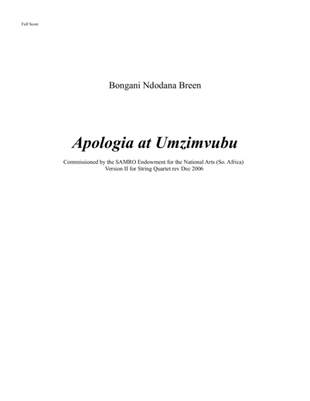 Apologia at Umzimvubu (String quartet)