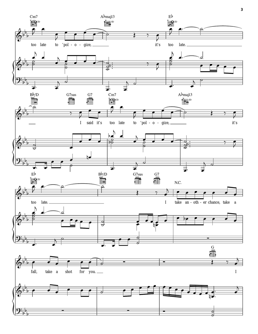 Apologize Piano, Vocal, Guitar scores gallery preview page 3