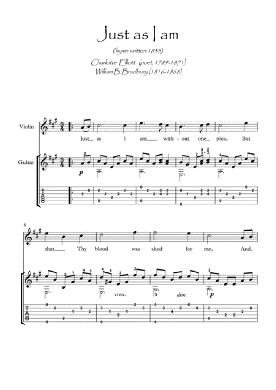 Just As I Am Violin and Guitar duet String Duet scores gallery preview page 1