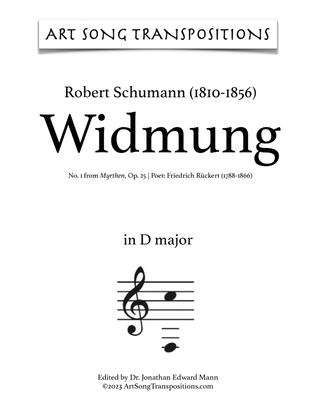 Book cover for SCHUMANN: Widmung, Op. 25 no. 1 (transposed to D major and D-flat major)