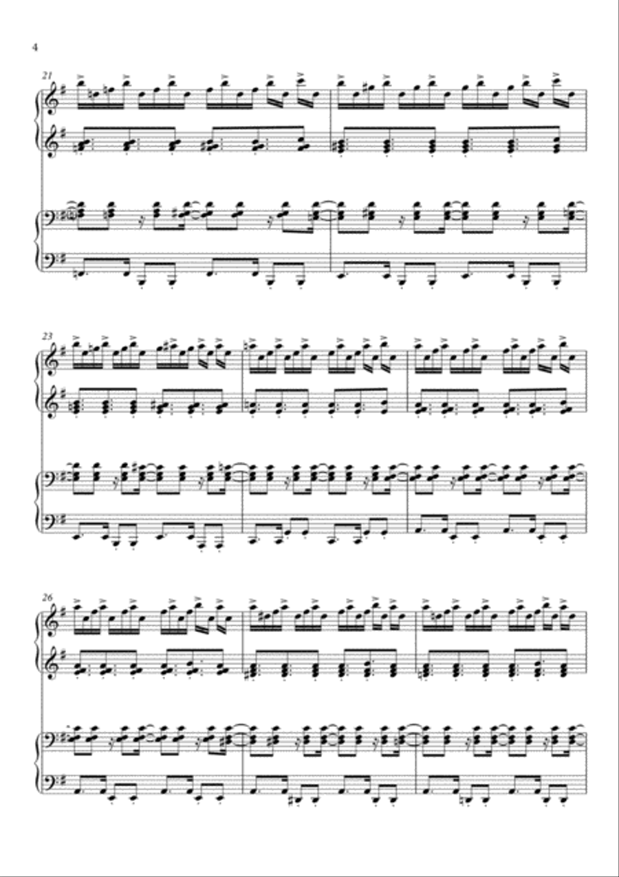 Chopin in Brazil, Samba Piano Duet based on Chopin's Prelude in E minor 1 Piano, 4-Hands scores gallery preview page 4