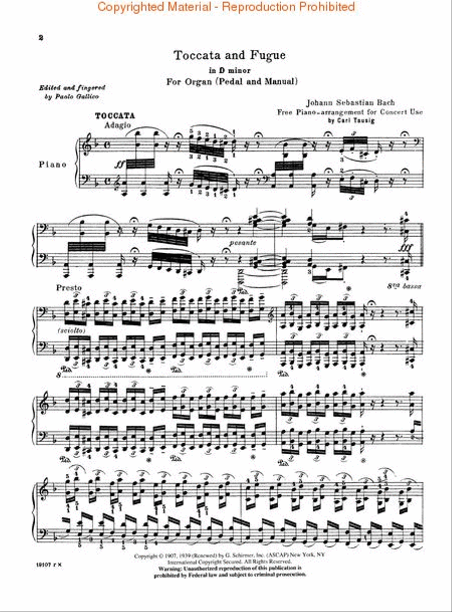 Toccata and Fugue in D Minor BWV565 Piano Solo scores gallery preview page 2