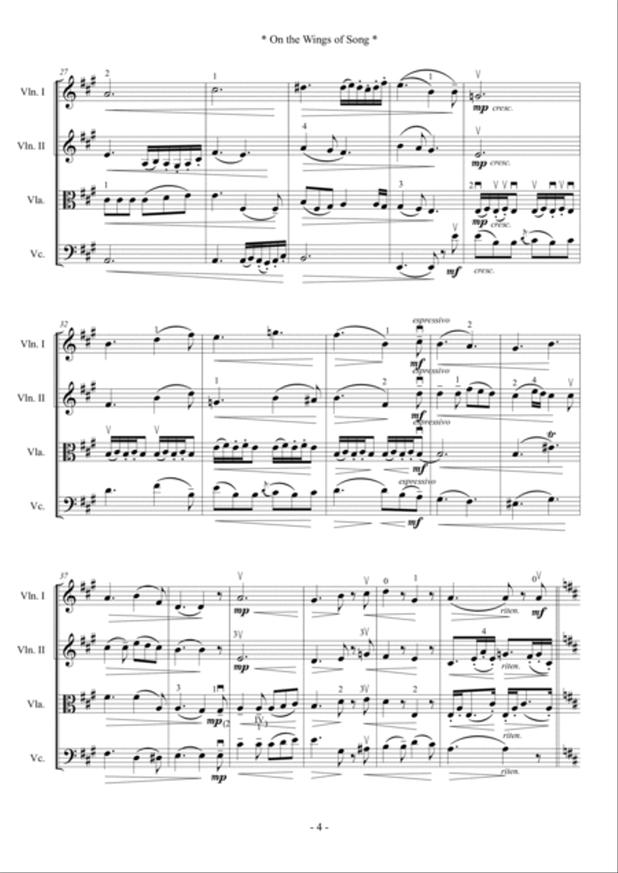 On Wings of Song (For String Quartet) String Quartet scores gallery preview page 4