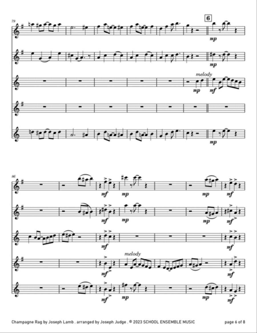 Champagne Rag by Joseph Lamb for Saxophone Quartet in Schools Saxophone Quartet scores gallery preview page 6