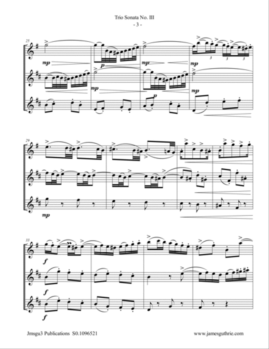BACH: Trio Sonata No. 3 BWV 527 for Sax Trio Soprano Saxophone scores gallery preview page 3