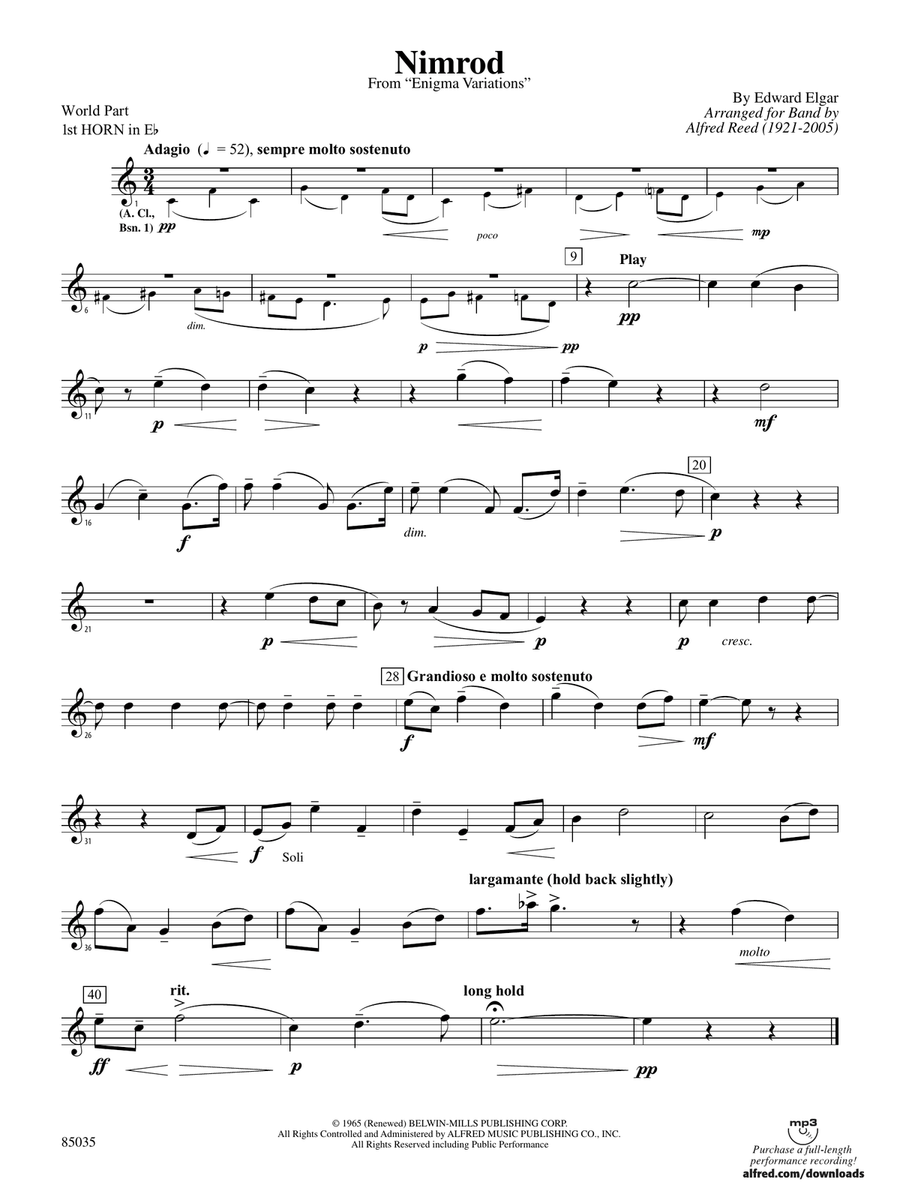 Nimrod (from Elgar's Variations): (World Part) 1st Horn in E-flat