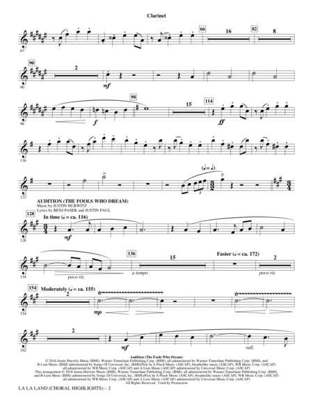 La La Land: Choral Highlights (arr. Mark Brymer) - Clarinet