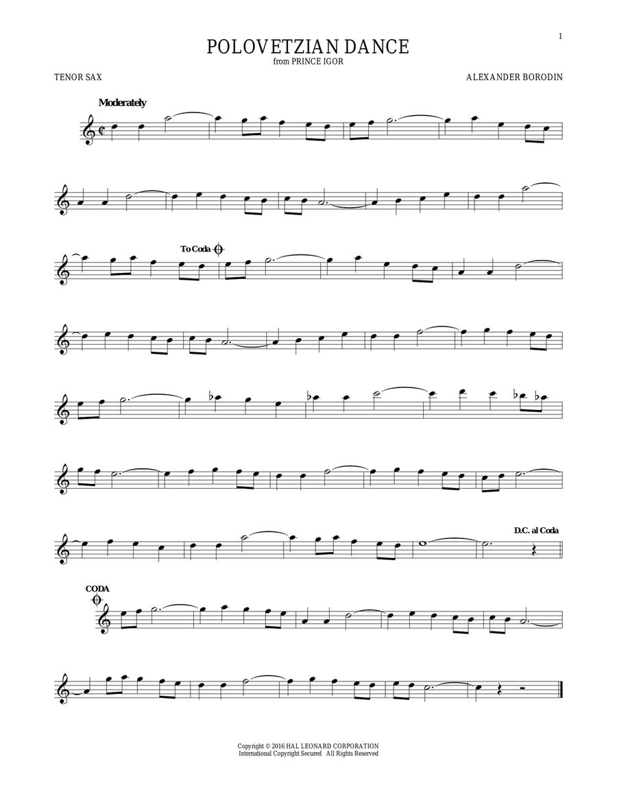 Polovetsian Dances Tenor Saxophone scores gallery preview page 1