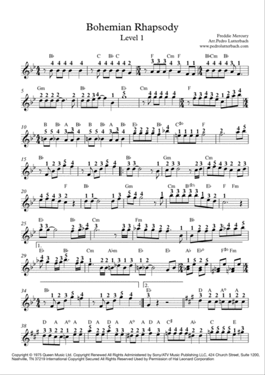 Bohemian Rhapsody Easy Piano scores gallery preview page 1