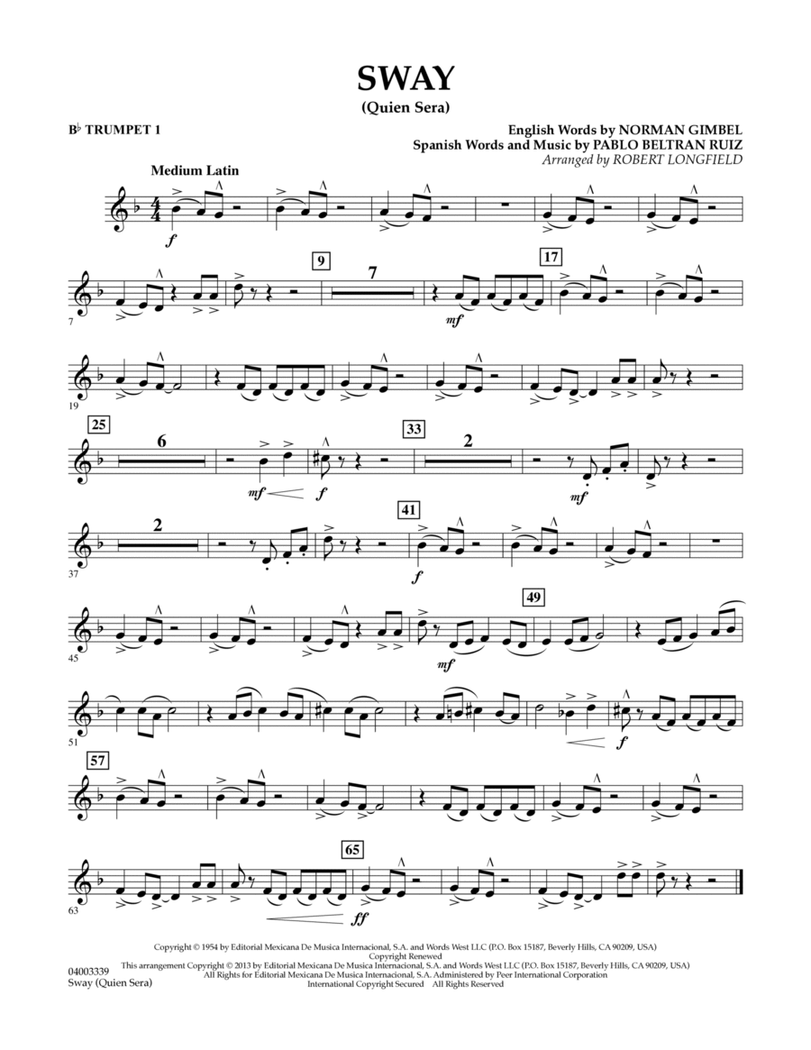 Sway (quien Sera) Dl - Bb Trumpet 1 Concert Band scores gallery preview page 1