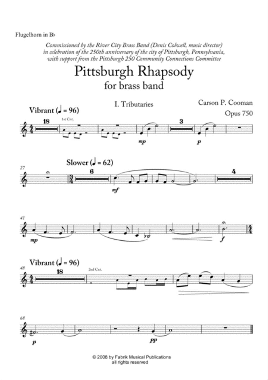 Carson Cooman: Pittsburgh Rhapsody (2008) for brass band, flugelhorn part Brass Band scores gallery preview page 1