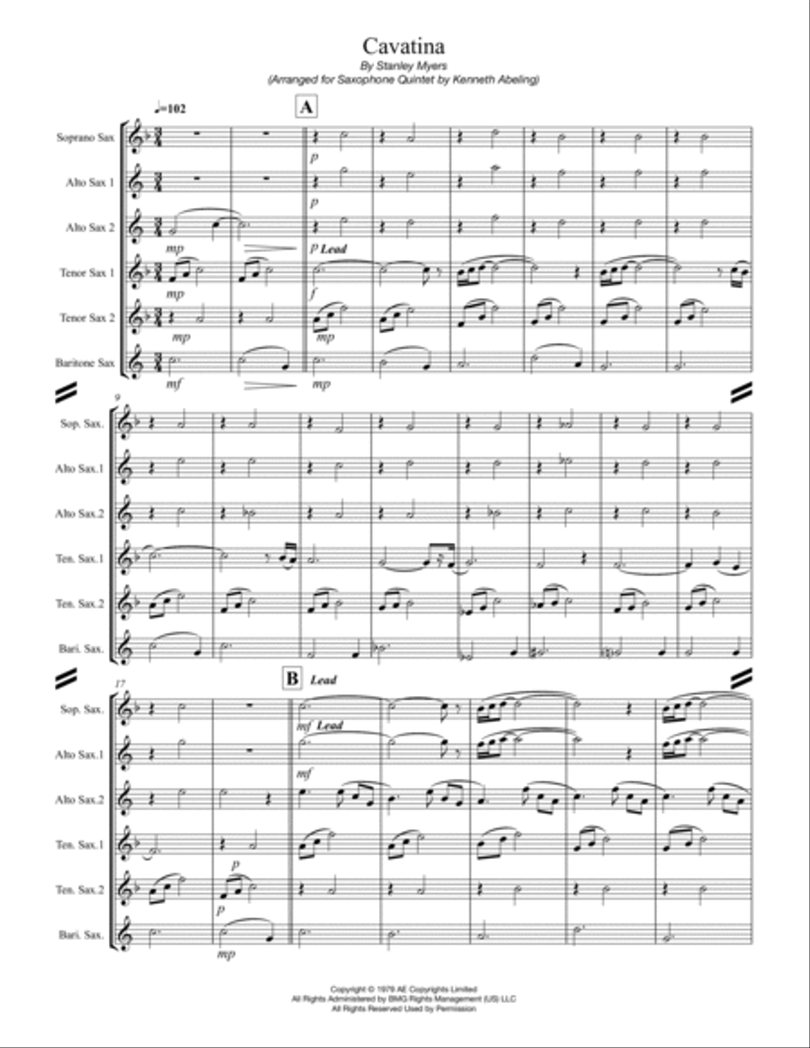 Cavatina Saxophone Quintet scores gallery preview page 2