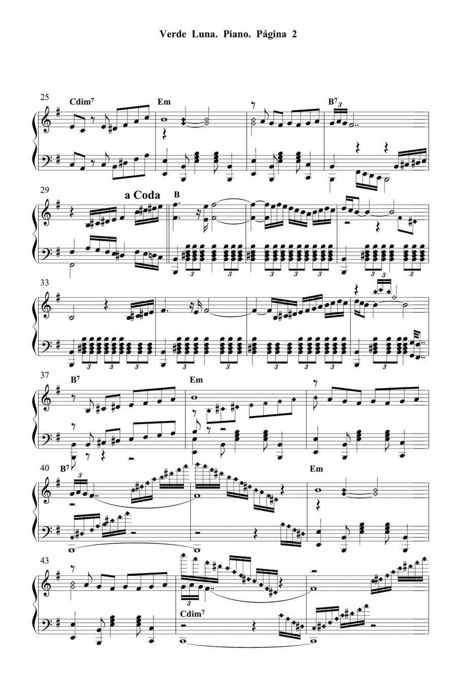 Verde Luna (Green Moon) - Rumba por Vicente Gómez Piano Solo scores gallery preview page 2