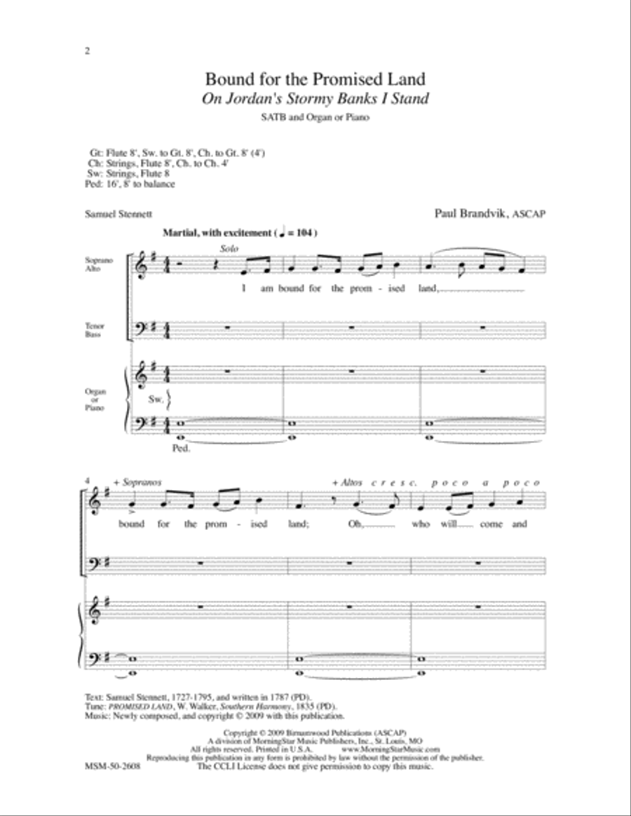Bound for the Promised Land On Jordan's Stormy Banks I Stand 4-Part scores gallery preview page 2