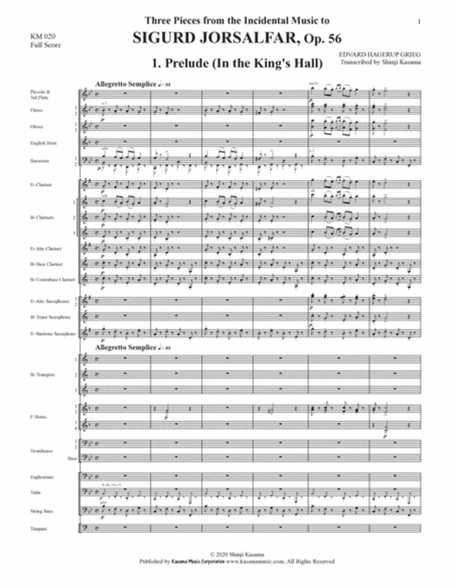 Three Pieces from the Incidental Music to SIGURD JORSALFAR, Op. 56 (8/5 x 11)