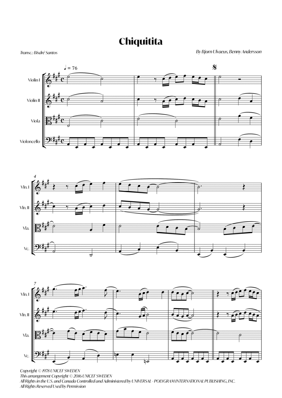 Chiquitita String Quartet scores gallery preview page 1