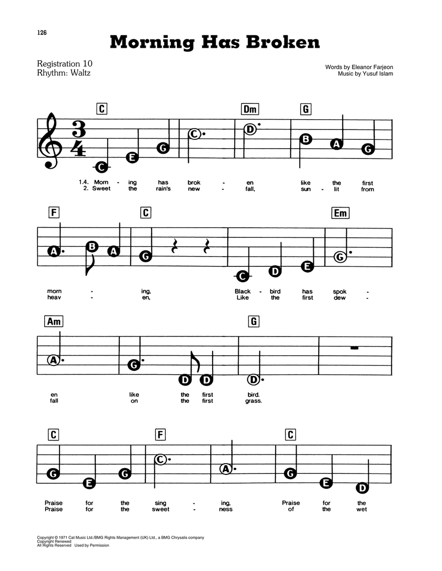 Morning Has Broken Electronic Keyboard scores gallery preview page 1