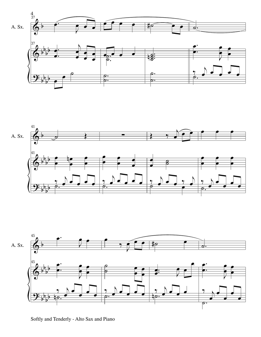SOFTLY AND TENDERLY (Duet – Alto Sax and Piano/Score and Parts) Woodwind Duet scores gallery preview page 4